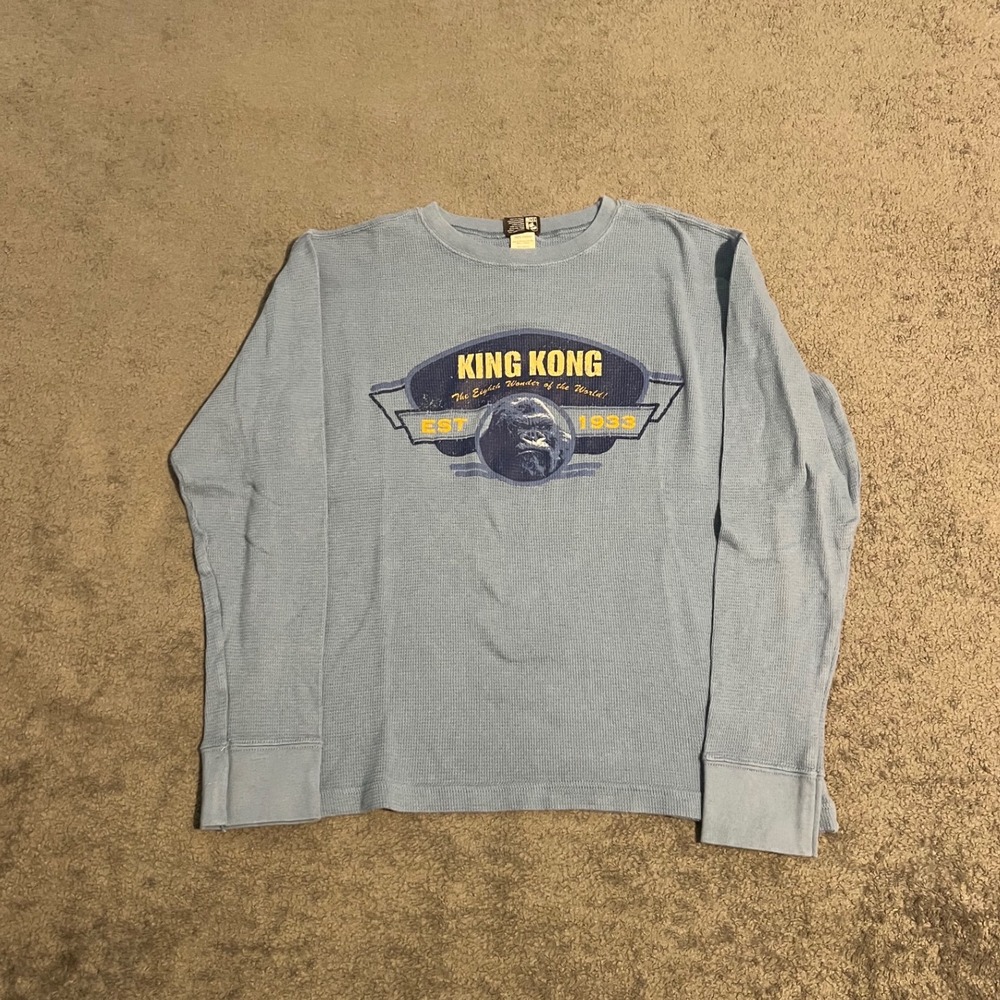 King Kong The 8th Wonder of the World Blue Thermal Waffle Knit Shirt Mens L